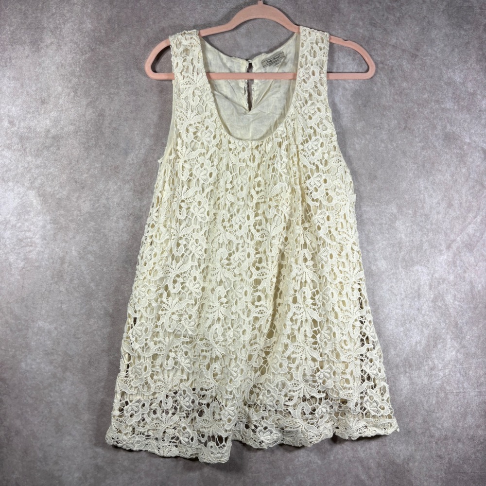 Lucky Brand Top Womens 1X Cream Lace Sleeveless Crochet Boho Tank Plus Festival
